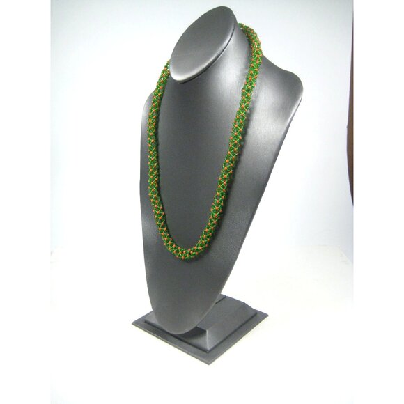 Green Shiny Seed Glass Beaded Rope Necklace Woven 26 inch Strand NO CLASP - Picture 3 of 7